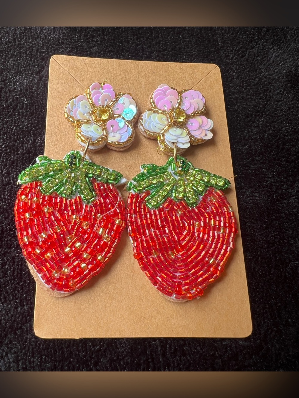 Beaded Strawberry Drop Earrings with Studs